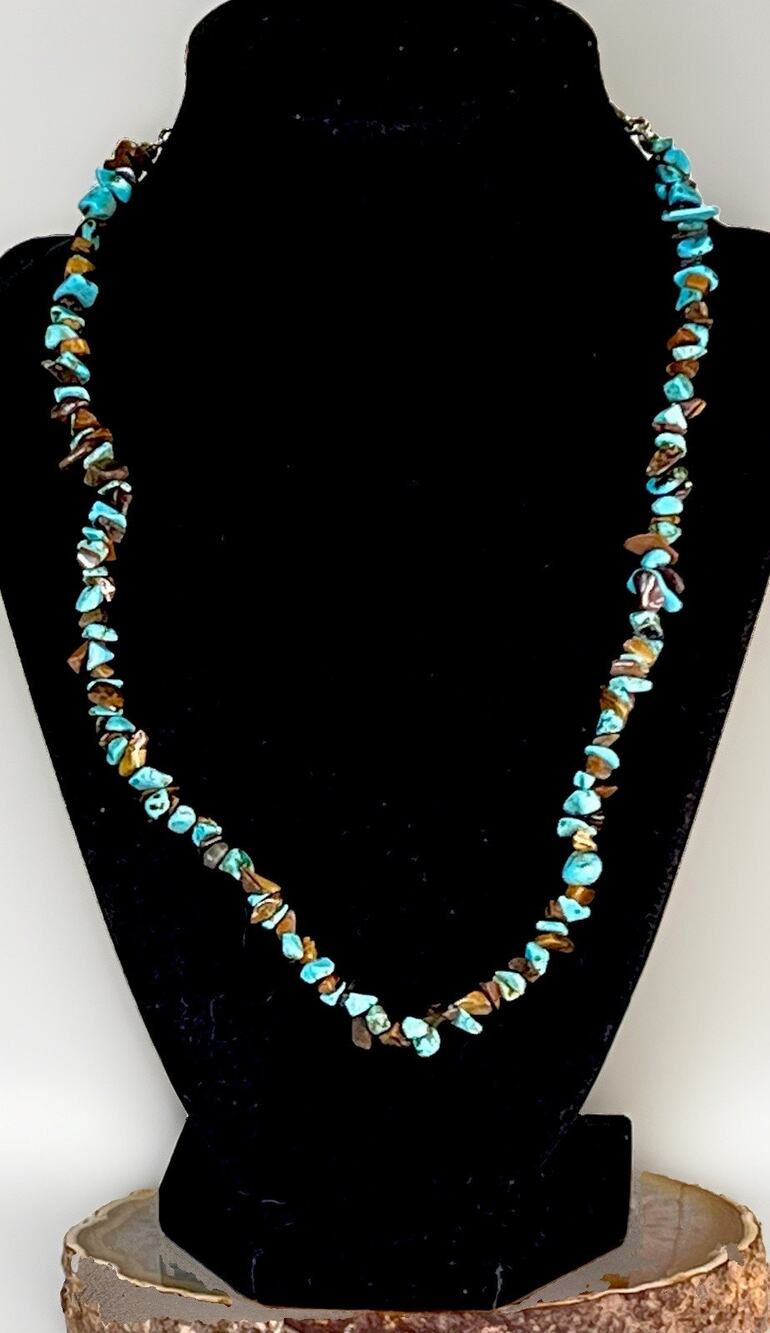 VTG Southwestern Turquoise Tiger’s Eye Chip Necklace Adjustable 23.8g Handmade